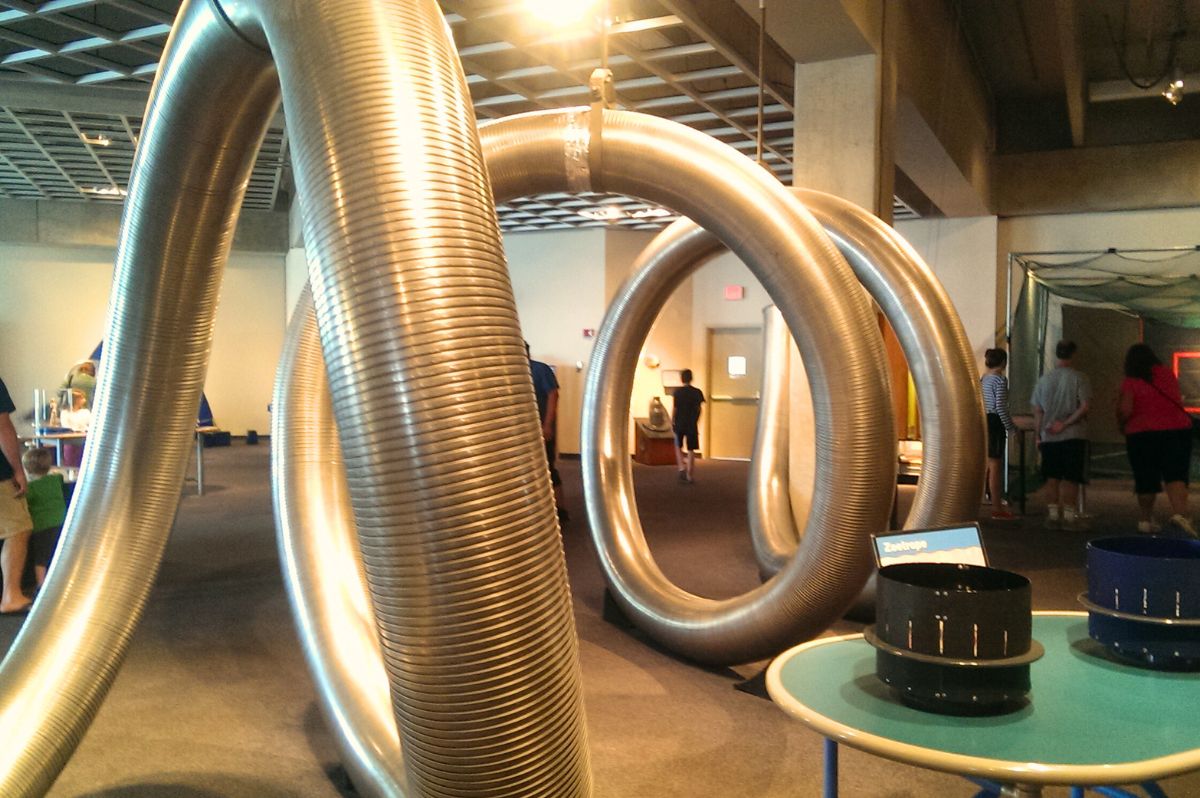 large silver tube at Great Lakes Science Center