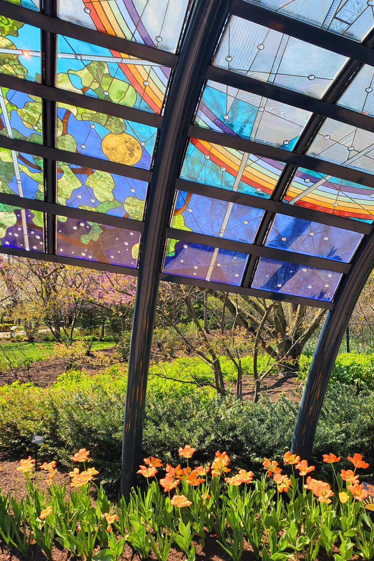 glass art arch to walk under at Children's Garden Center