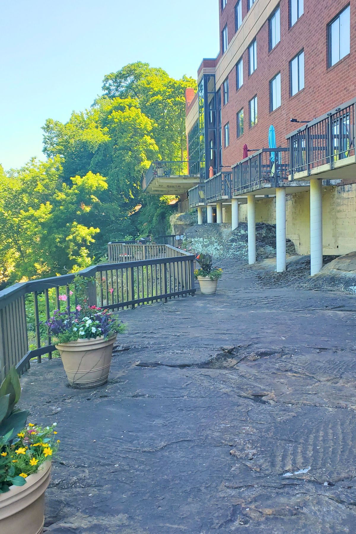 outside balcony with planters of flowers at Sheraton Cuyahoga